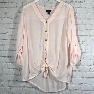 Alyx Light Pink Button-Front Tie Hem Blouse